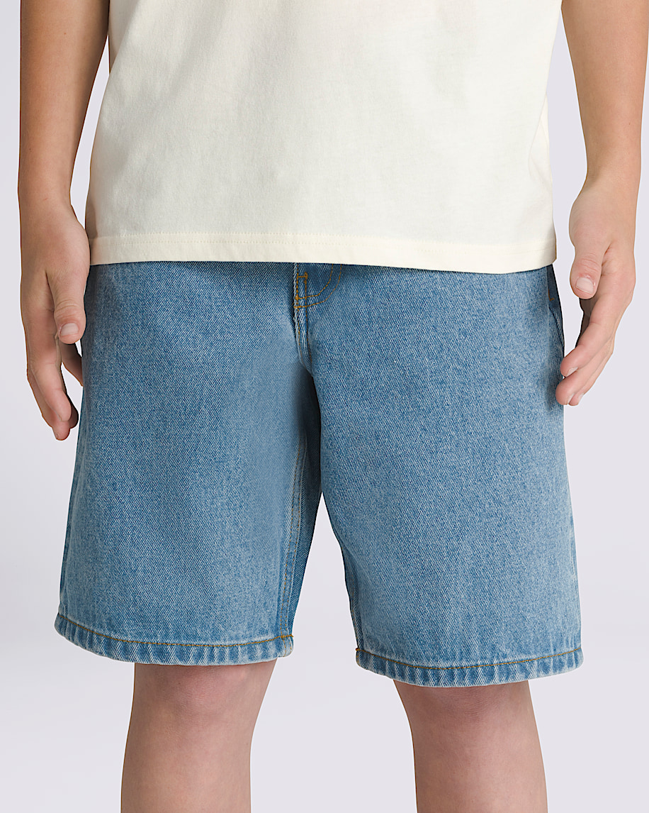 Kids Check-5 Baggy Denim Shorts in Stonewash Blue | Vans