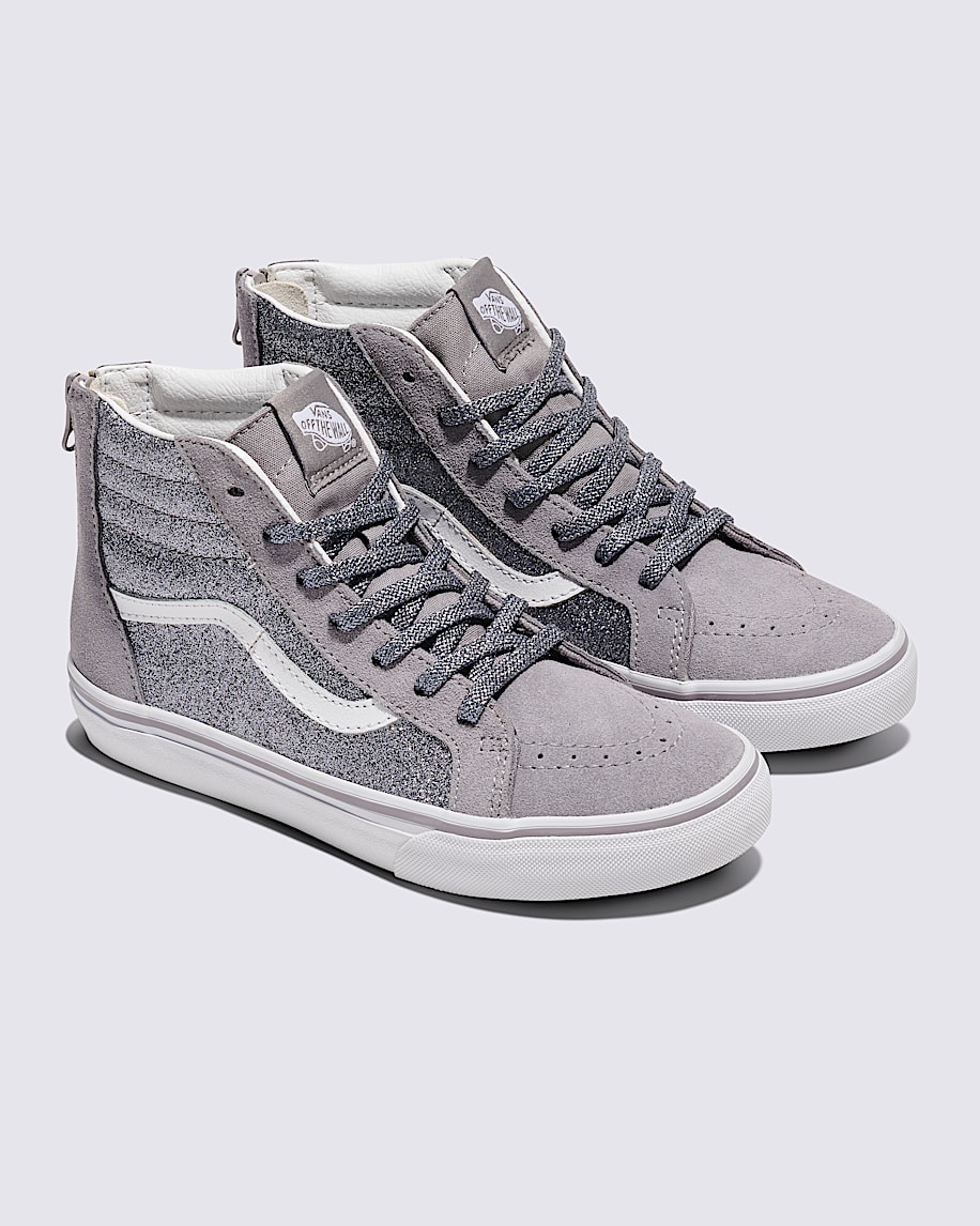 Big Kids Sk8-Hi Zip Glitter Shoe in Gunmetal Grey | Vans
