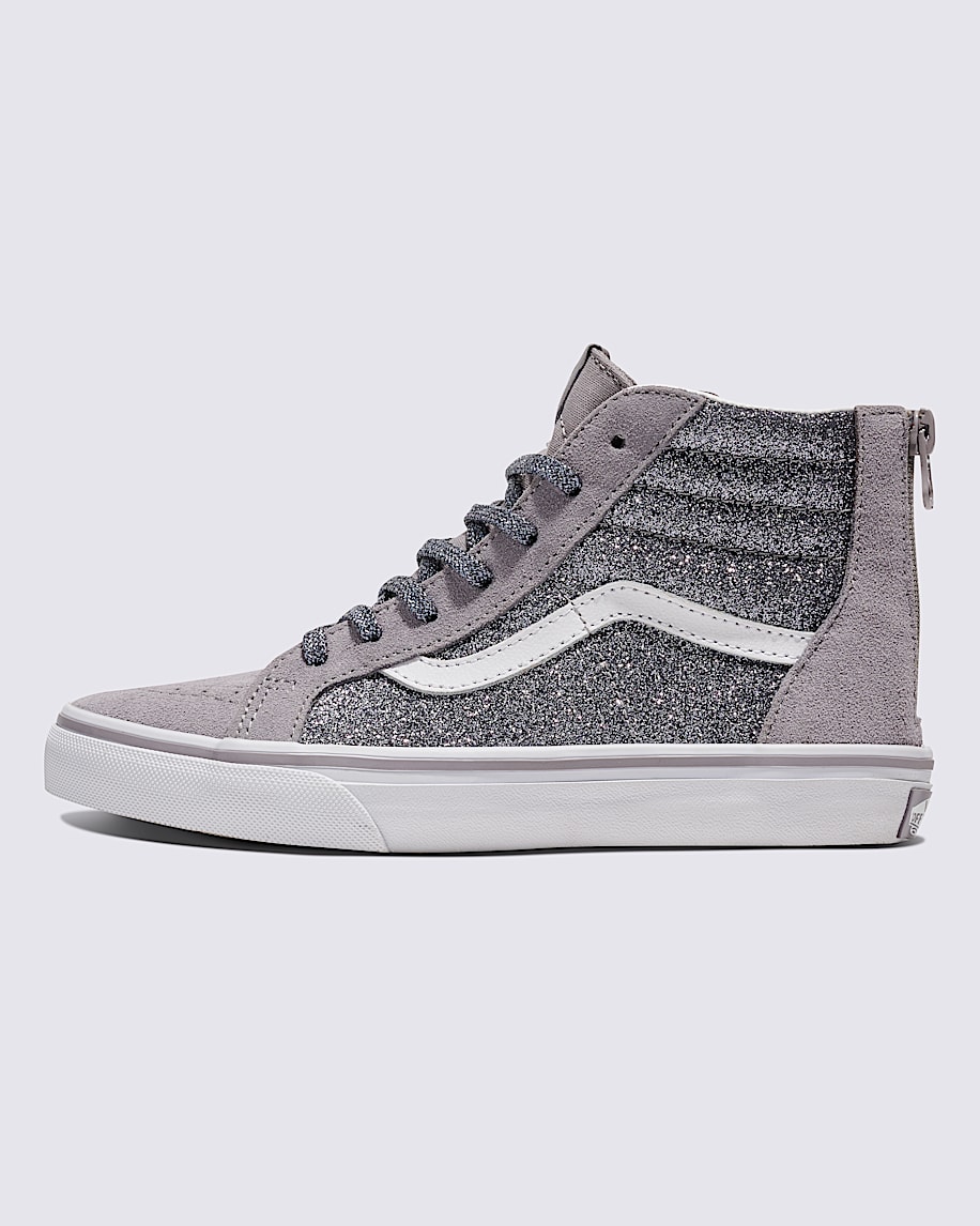 Big Kids Sk8-Hi Zip Glitter Shoe in Gunmetal Grey | Vans