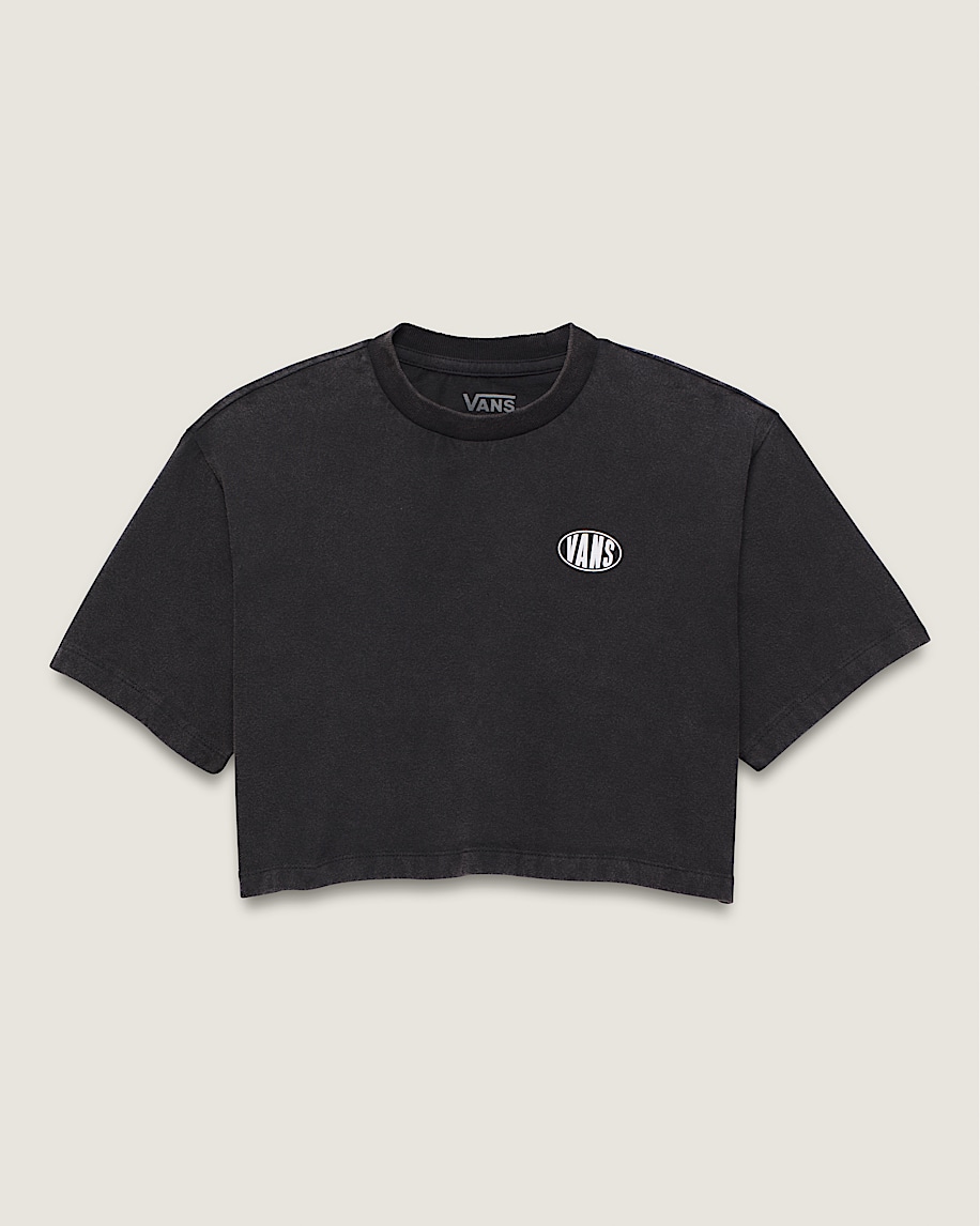 Kids Oval Wash Relaxed Crop T-Shirt in Black | Vans