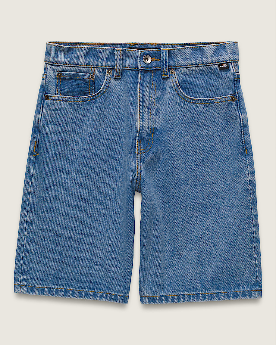 Kids Check-5 Baggy Denim Shorts in Stonewash Blue | Vans