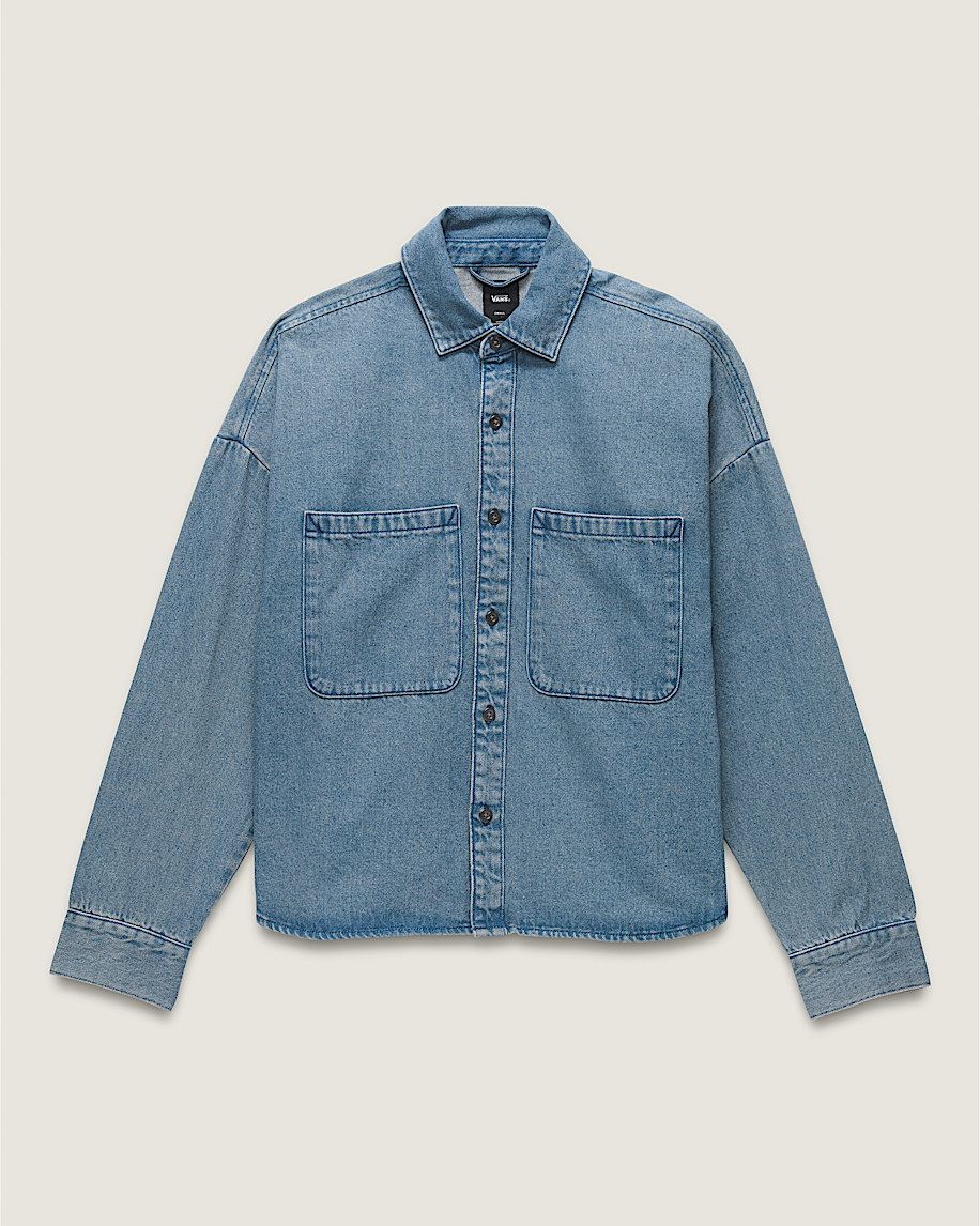 Antica Boxy Denim Long Sleeve Shirt in Stonewash Blue | Vans