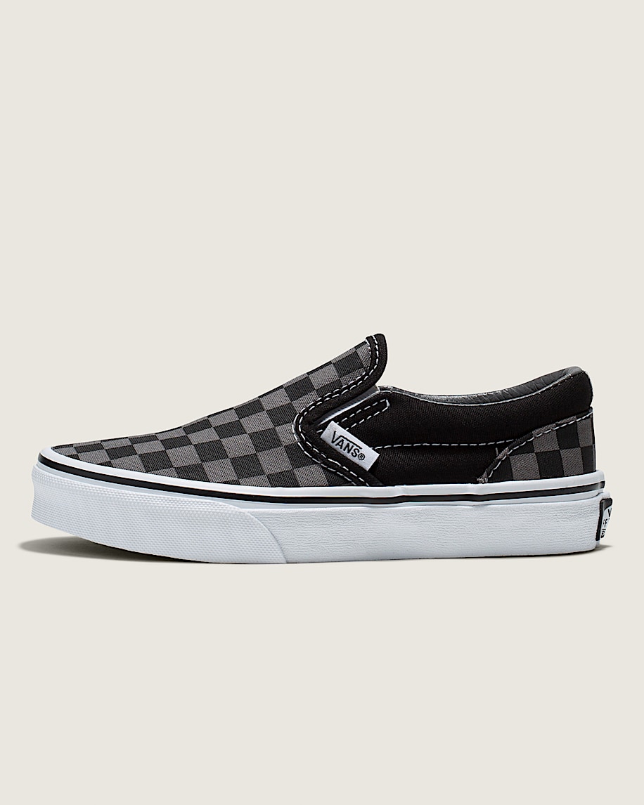 2025年新作アイテムが続々登場 Checkerboard Classic Kids | Vans Slip-On Shoes Black/Pewter スニーカー