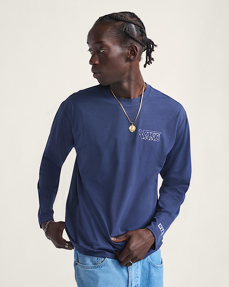 v_l_l__ Outline Hybrid Long Sleeve Shirt in Dress Blue | Vans