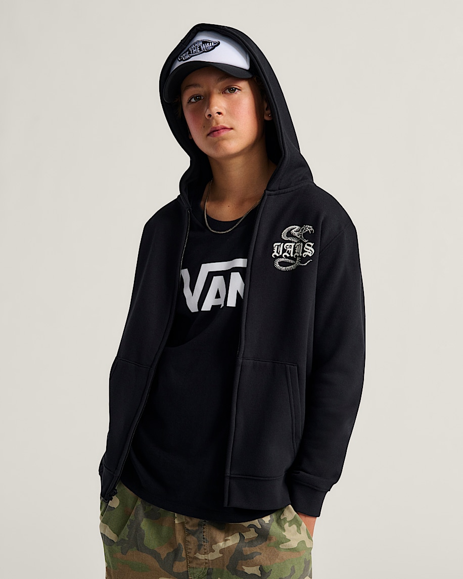Kids Bone Yard Full Zip Hoodie in Black | Vans