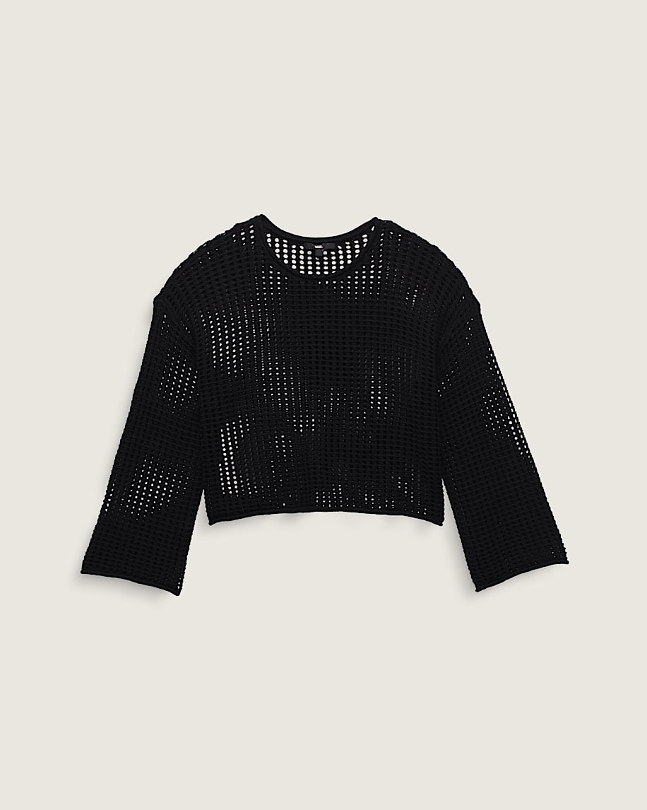 Mila Open Knit Crop Crew Sweater in Black | Vans