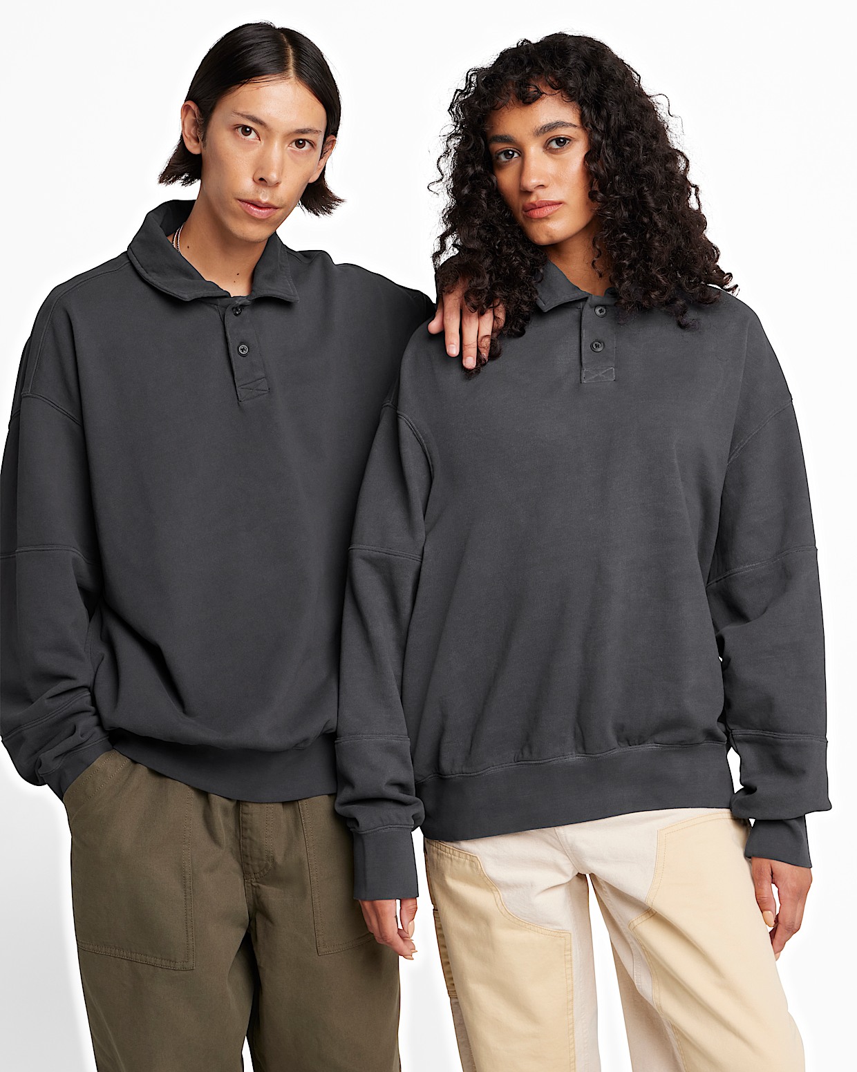 Premium Collared Long Sleeve Rugby Shirt in Black Vans