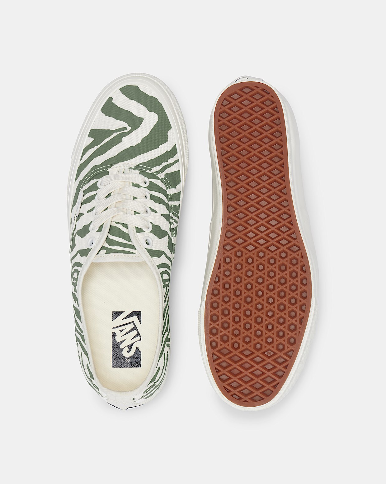 Premium Authentic 44 in Off White Olive Green Print Vans