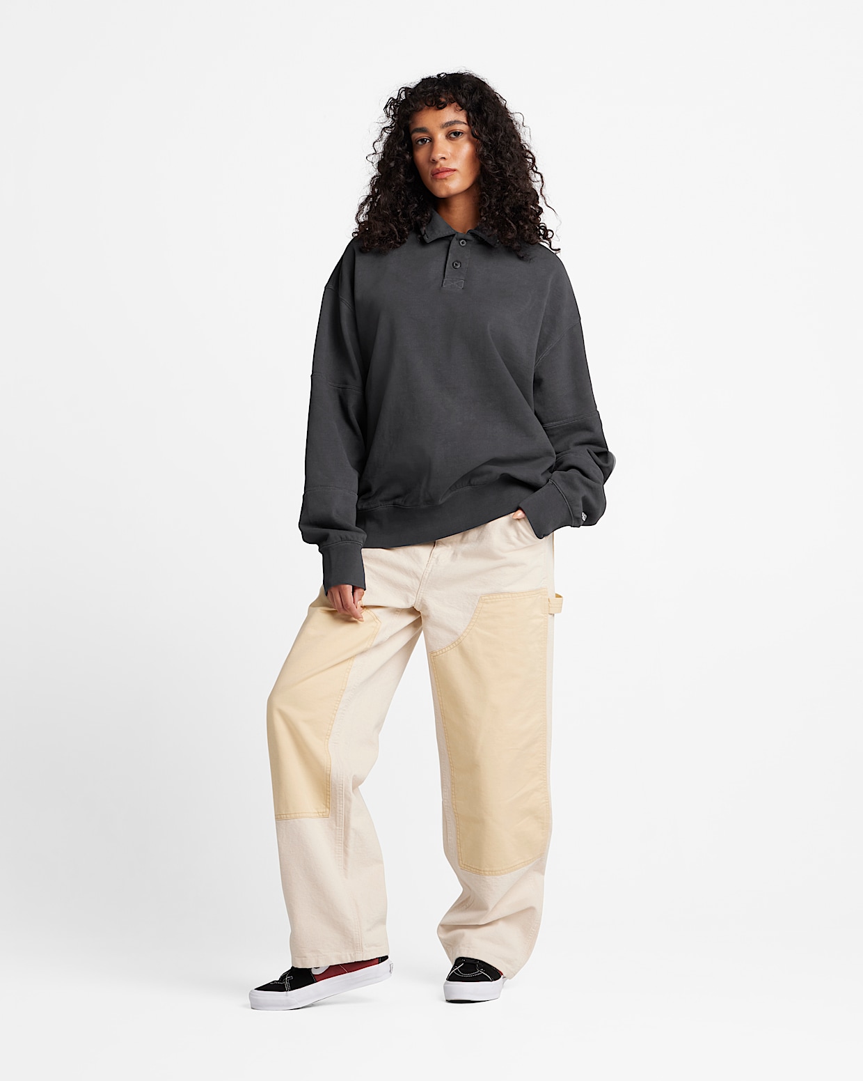 Premium Collared Long Sleeve Rugby Shirt in Black Vans