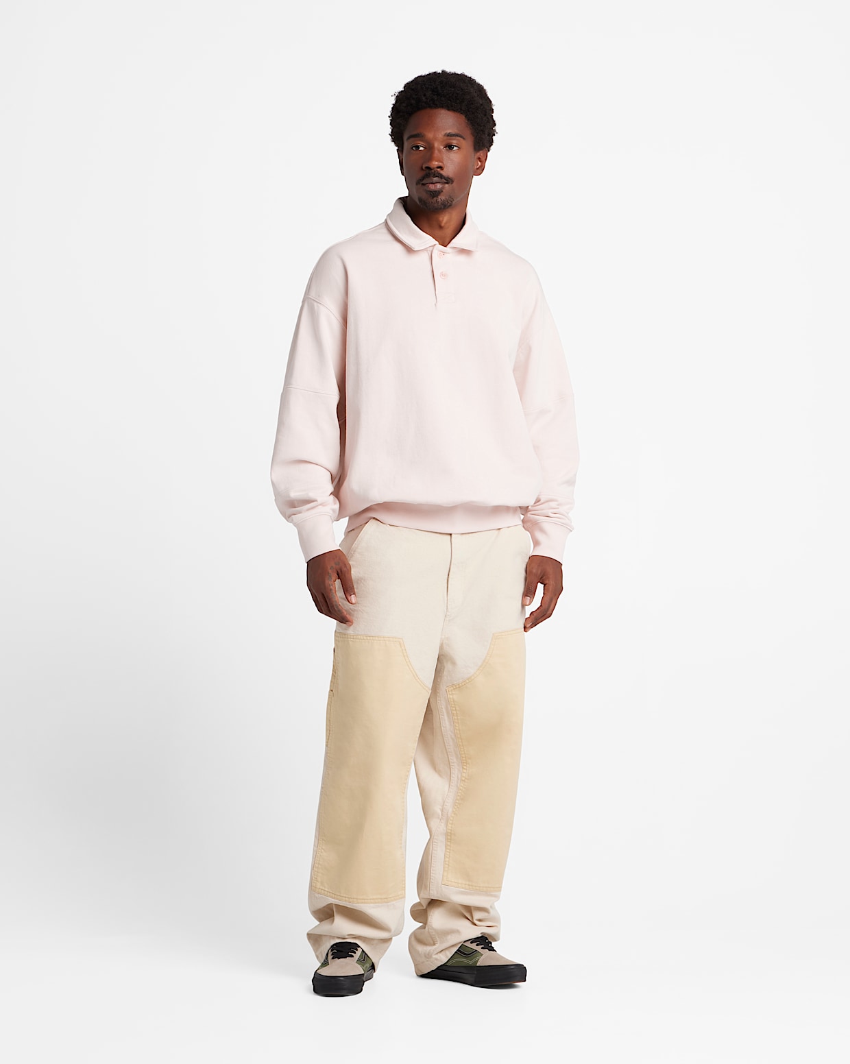 Premium Collared Long Sleeve Rugby Shirt in Peach Blush Vans