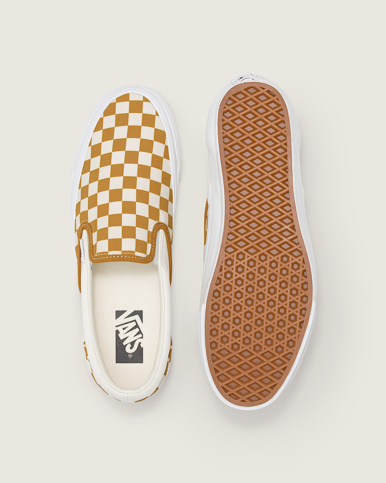 Premium Slip On 98 in Checkerboard Harvest Gold Vans