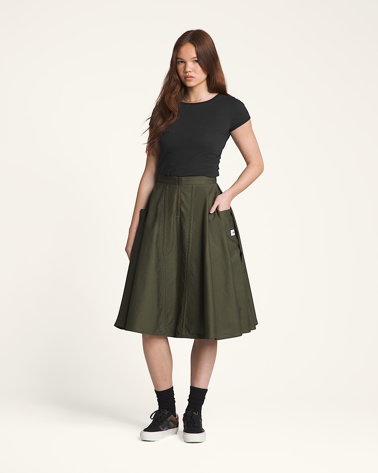 Premium A-Line Ruched Skirt in Grape Leaf Green | Vans