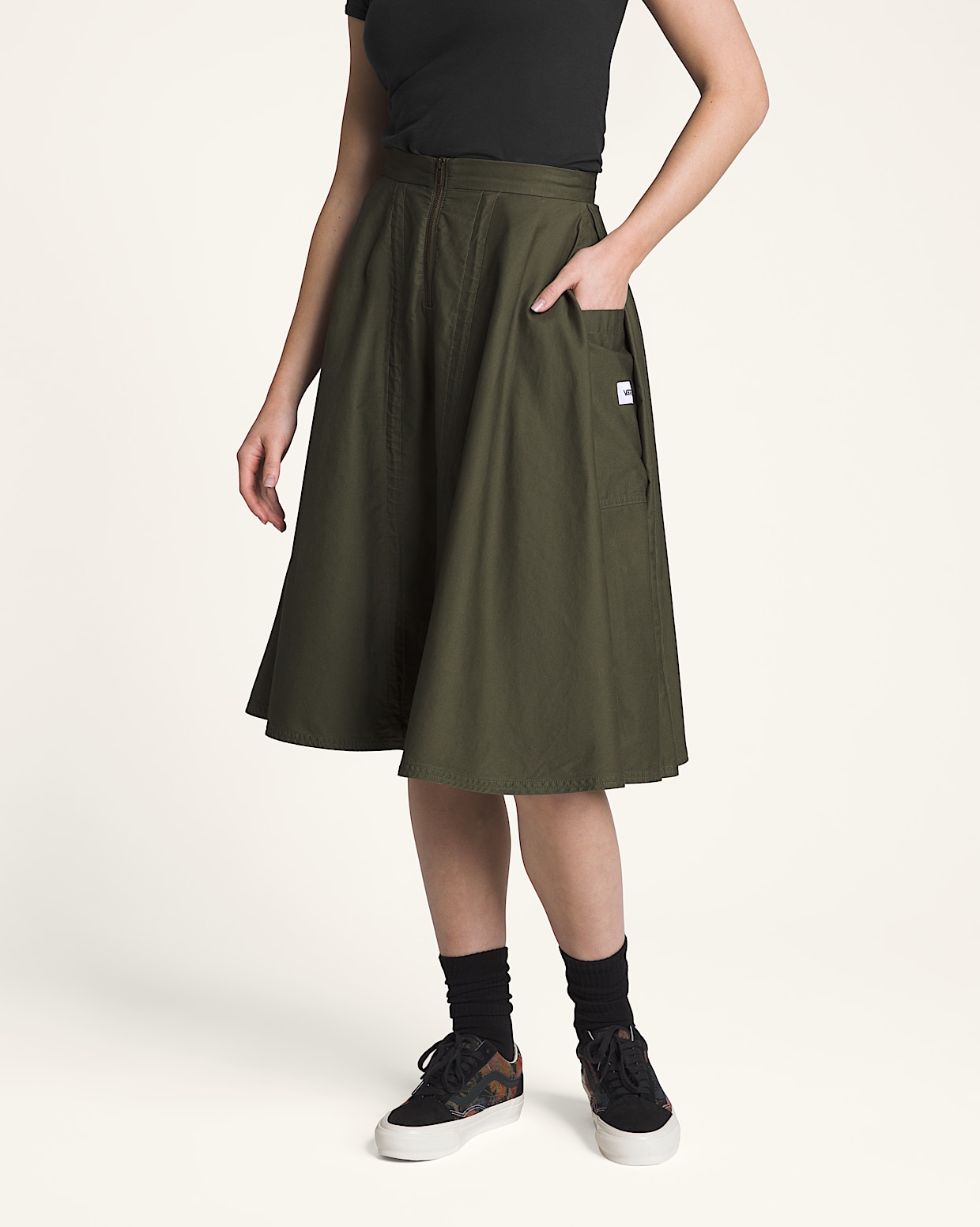 Premium A Line Ruched Skirt in Grape Leaf Green Vans