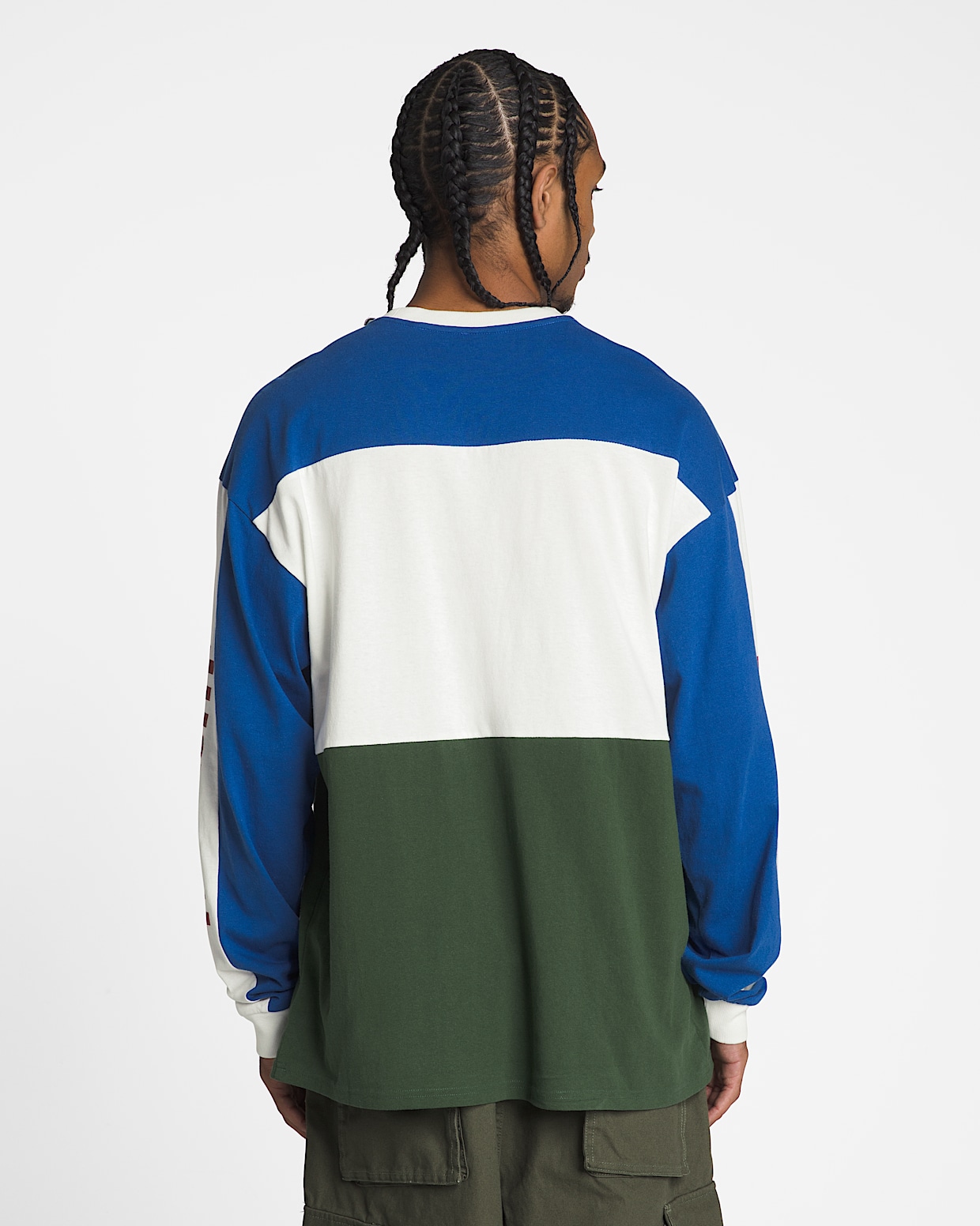 Premium Branded Panel Long Sleeve T Shirt in Douglas Fir Green Vans